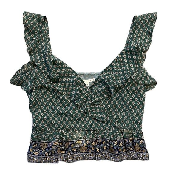 Veronica Beard Randa 100% Silk Green Paisley Ruffle Trim Top NWT Size 10 - Picture 3 of 8